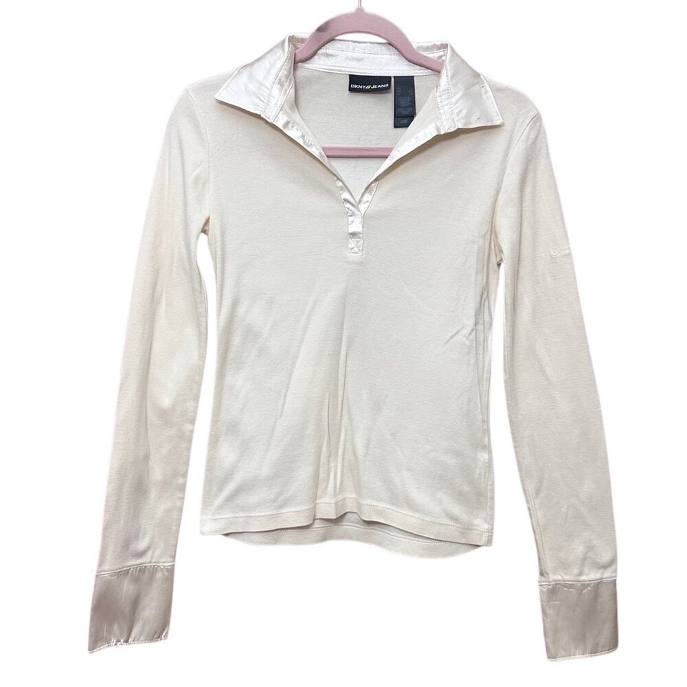 Vintage DKNY Jeans Y2K Shirt Satin collar Size Small Cream White